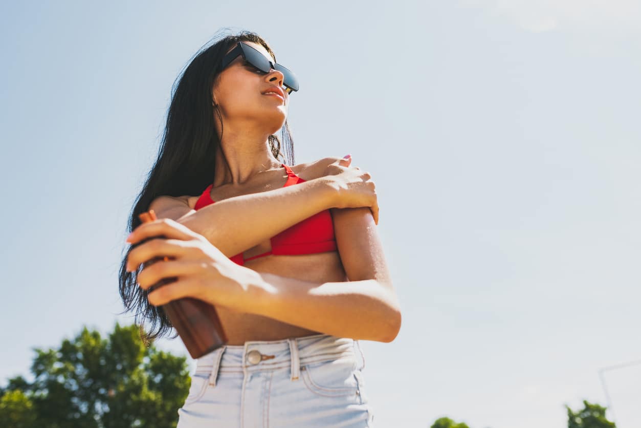 sun cream sun protection oil before going out to the sun exposure in summer