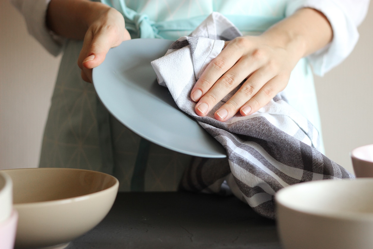 wipe the dishes dish towel plate