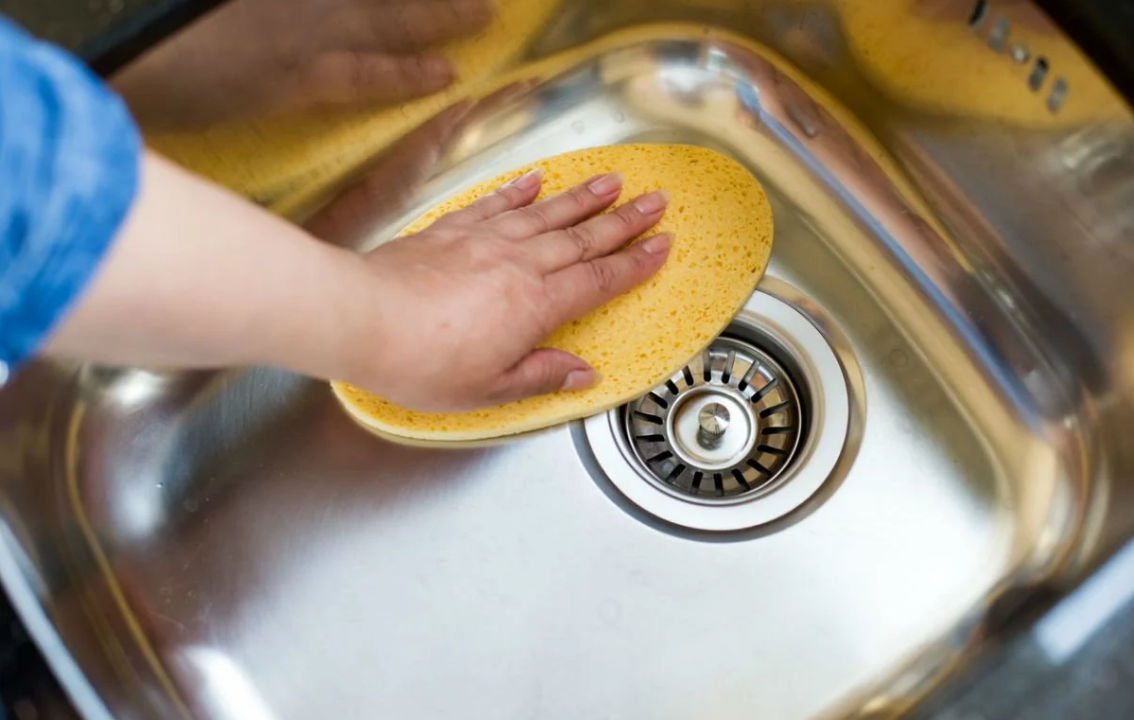 clean and shine a stainless steel sink stainless steel sponge