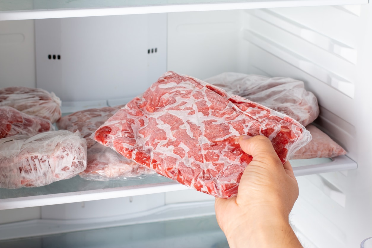 frozen meat in the freezer