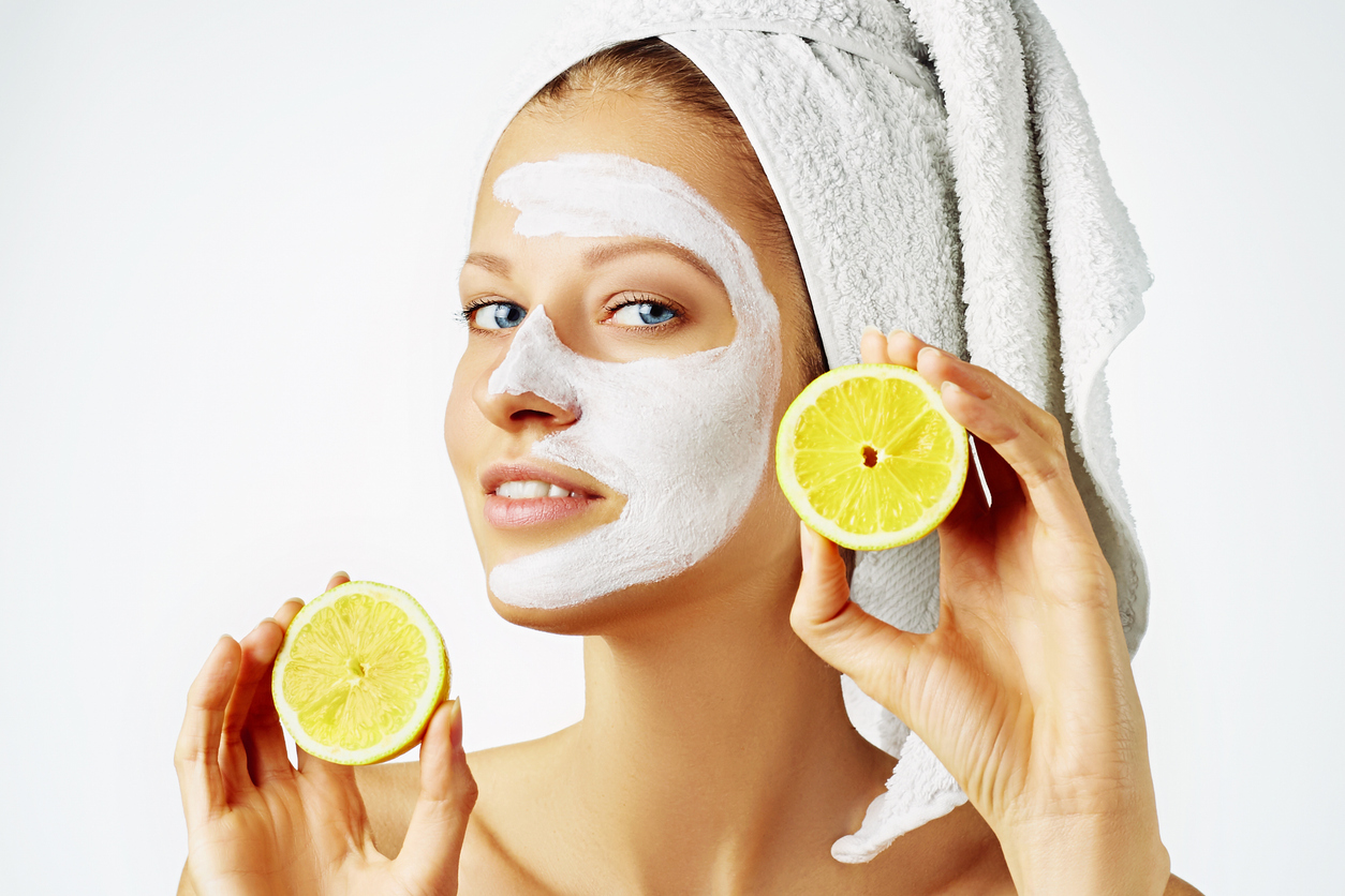 cosmetic care with lemon AHA fruit acids ingredients for radiance and against pimples