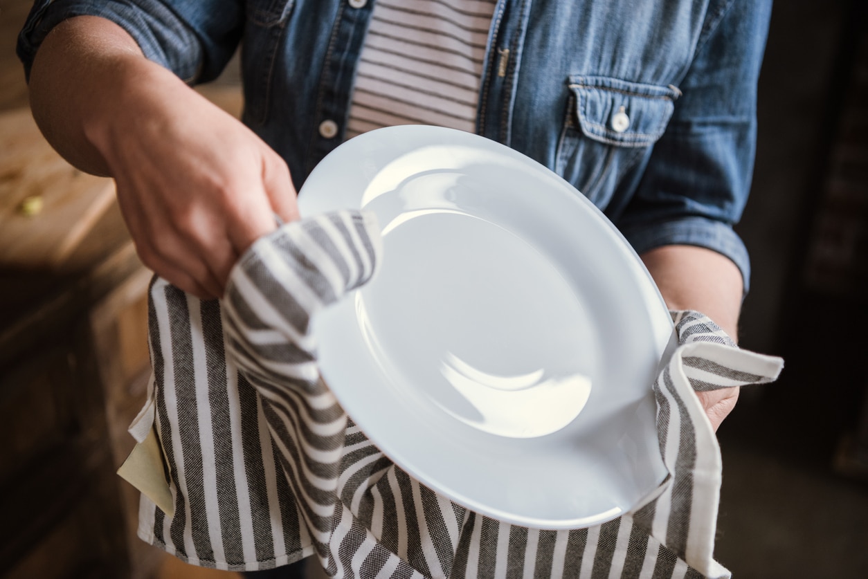 wipe the dishes dish towel plate