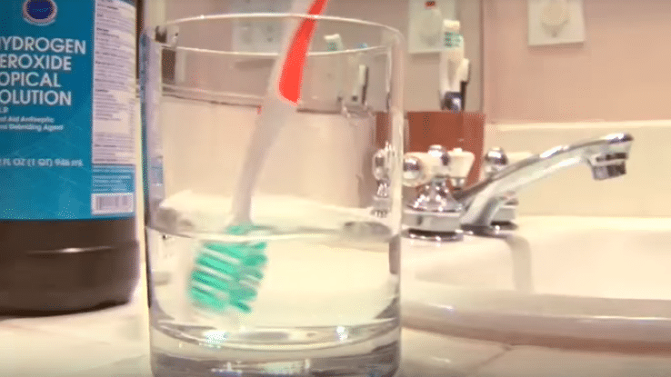 clean your toothbrush in hydrogen peroxide