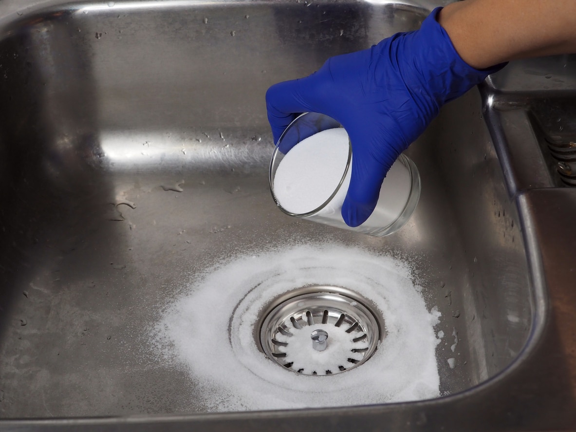 baking soda in sink drain to unclog deodorize clean pipes piping