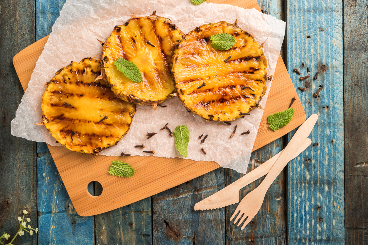 Grilled pineapple slices barbecue grill