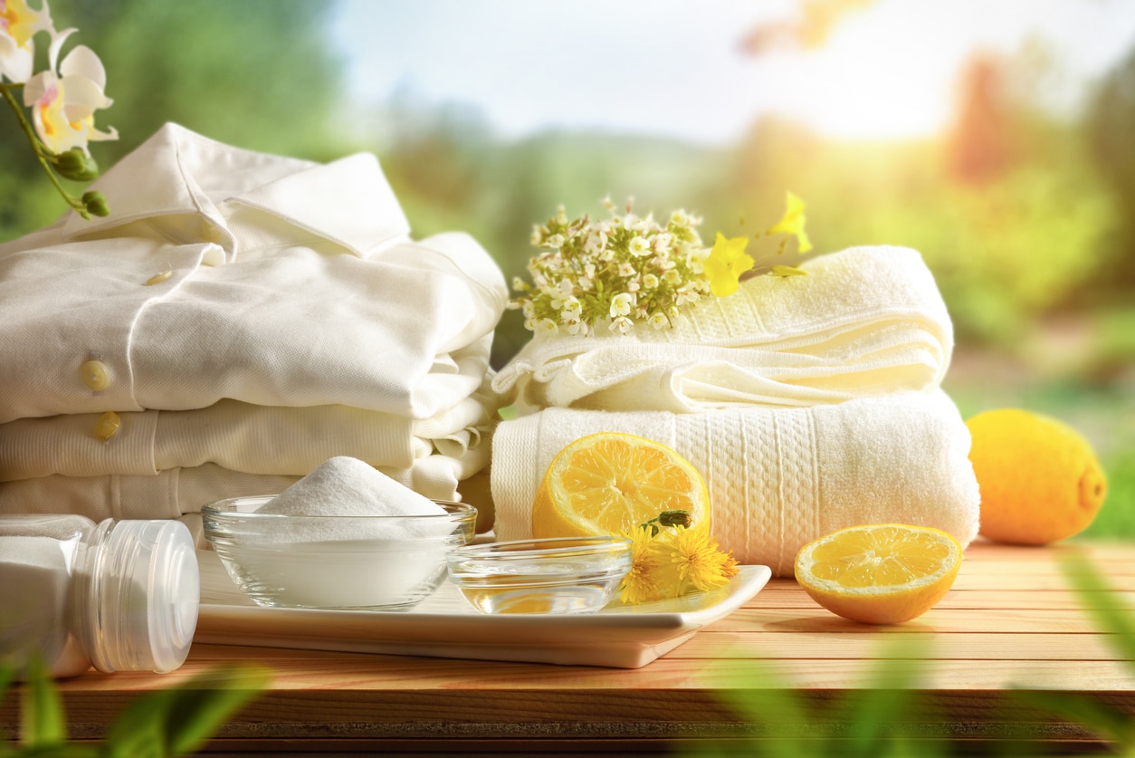 clean and whiten white laundry with ecological household products lemon percarbonate of soda